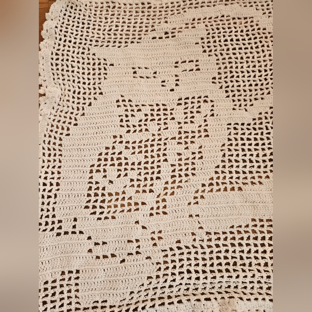 White Crochet Cat Design Doily - Picture 4 of 4